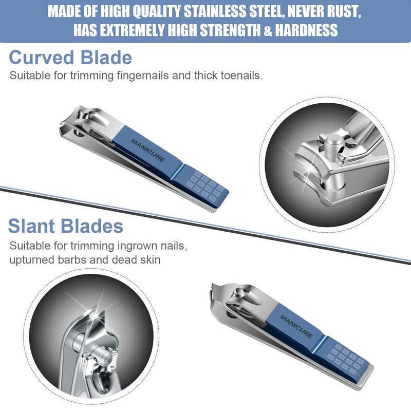 Leipple Manicure Set Professional Nail Clippers Pedicure Kit, 16 pcs Stainless Steel Nail Care Tools Grooming Kit with Luxurious Travel Leather Case for Thick Nails Men Women Gift (Blue) - Image 3